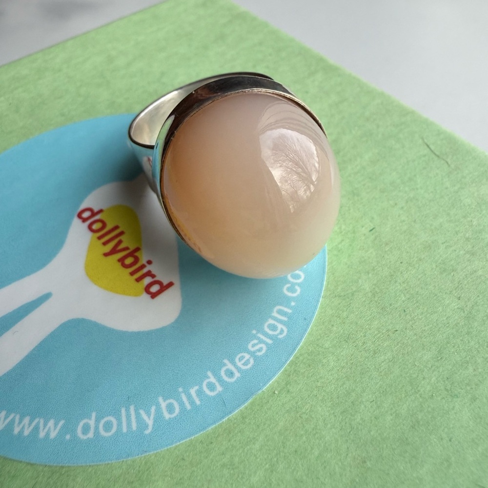 Dollybird Peaches and cream , peach moonstone bubble ring set in sterling silver